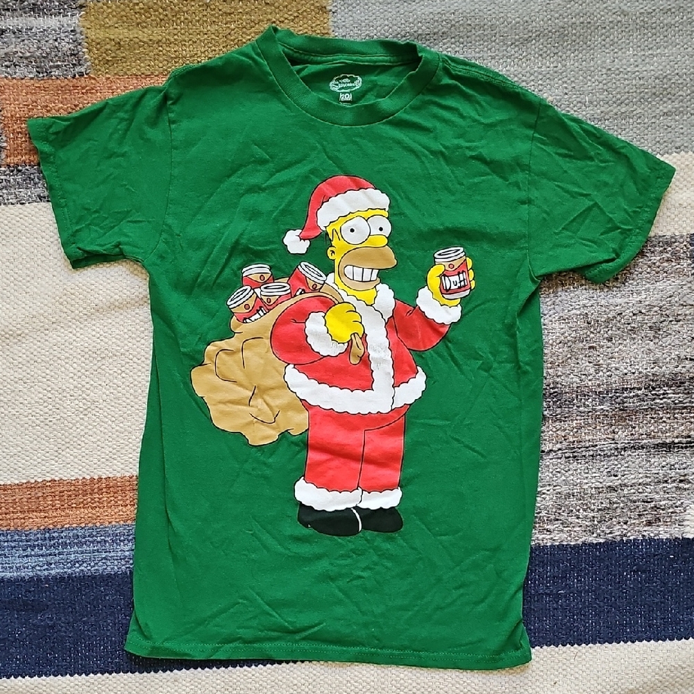 Green Santa Simpsons Homer Graphic T-Shirt Size M